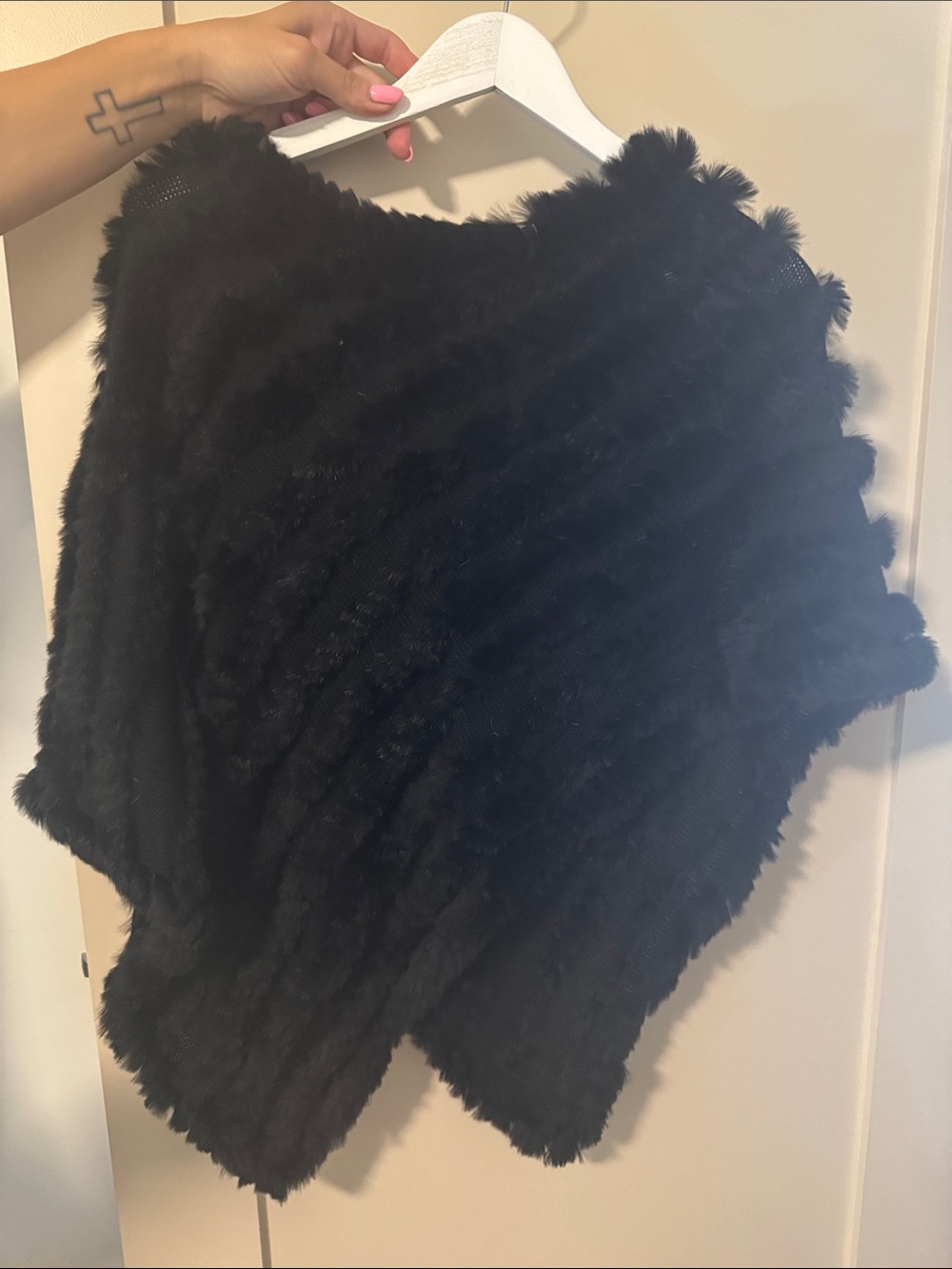 Black Faux Fur Poncho - Women’s Cozy Layer